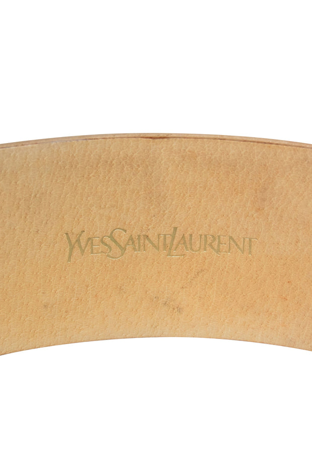 Current Boutique-Yves Saint Laurent - Vintage Golden Leather Square Buckle Belt w/ Studs Sz M