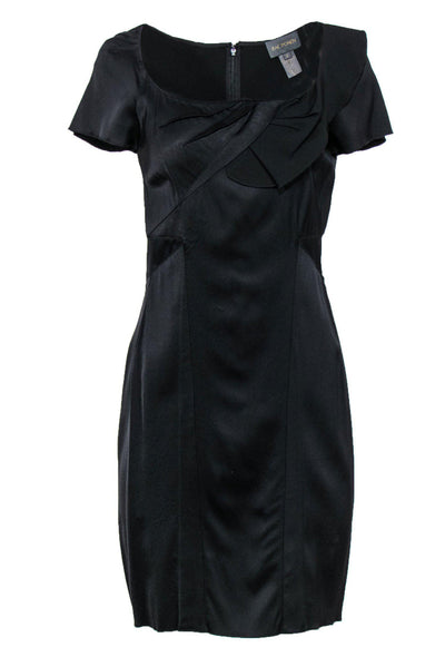 Current Boutique-Zac Posen - Black Short Sleeve Sheath Dress w/ Ruffle Neckline Sz 8
