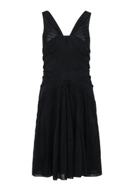 Current Boutique-Zac Posen - Black Silk Plunge A-Line Pleated Cocktail Dress Sz 10
