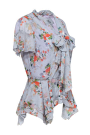 Current Boutique-Zac Posen - Lavender Floral Print Short Sleeve Button Front Blouse Sz 8