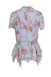 Current Boutique-Zac Posen - Lavender Floral Print Short Sleeve Button Front Blouse Sz 8