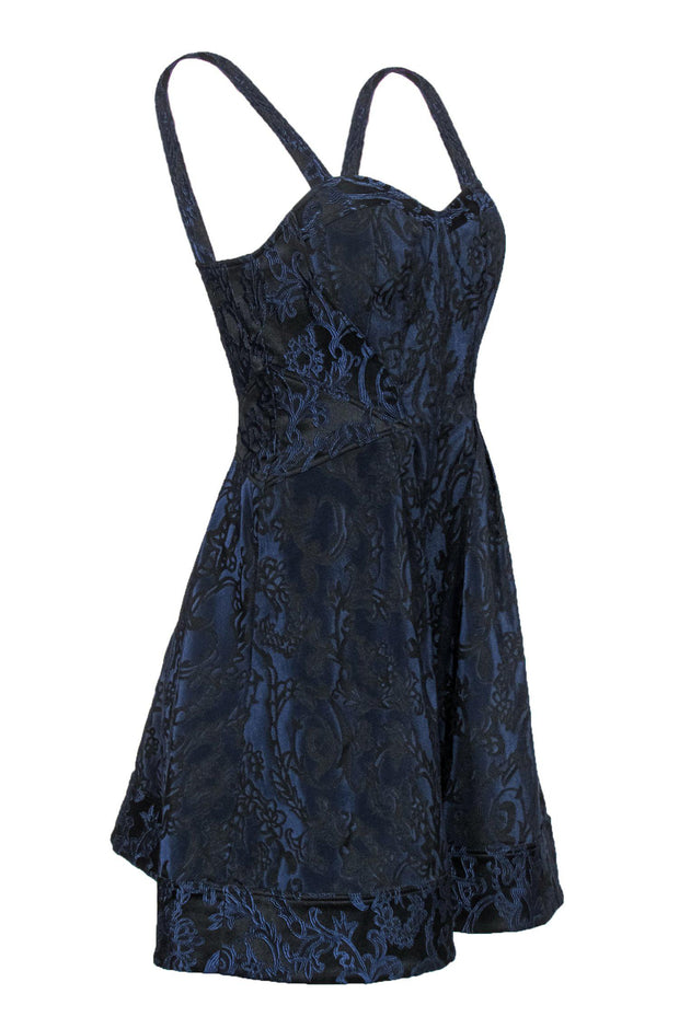 Current Boutique-Zac Posen - Navy & Black Floral Brocade Fit & Flare Dress Sz 4