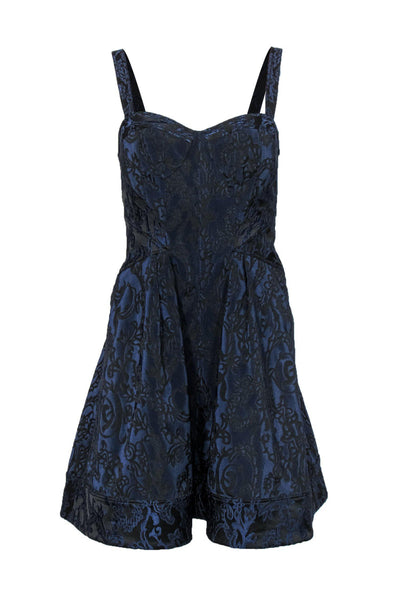 Current Boutique-Zac Posen - Navy & Black Floral Brocade Fit & Flare Dress Sz 4