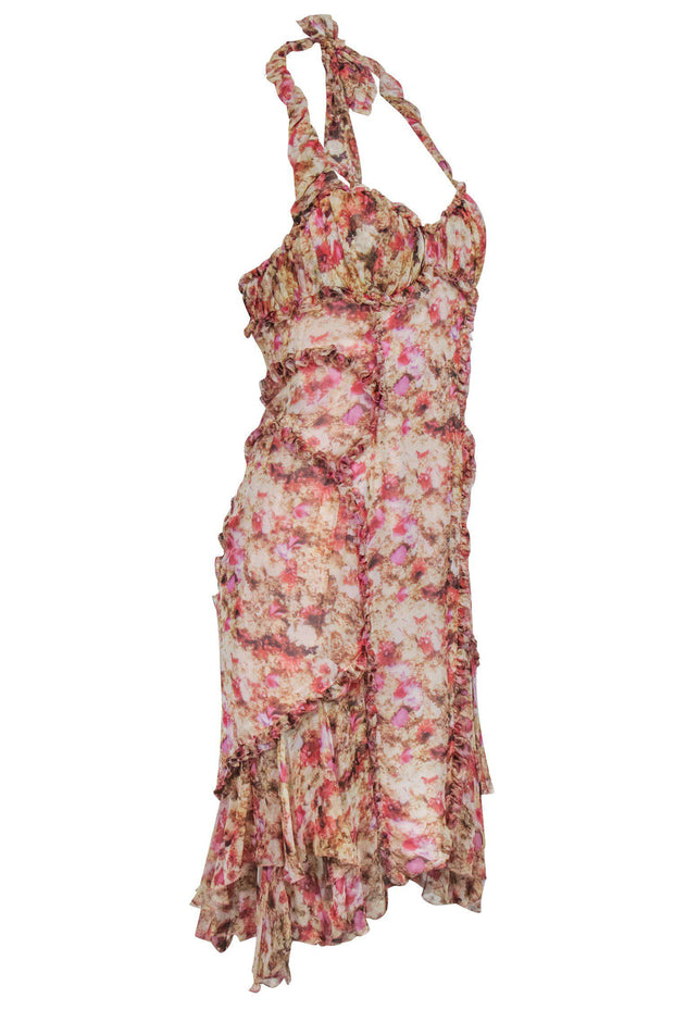 Current Boutique-Zac Posen - Pink Floral Silk Halter Dress Sz 6
