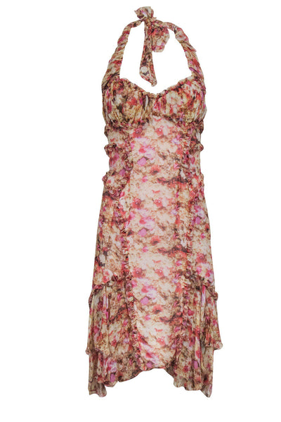 Current Boutique-Zac Posen - Pink Floral Silk Halter Dress Sz 6