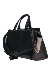 Current Boutique-Zac Posen - Taupe & Black Colorblocked Leather "Eartha" Satchel w/ Suede Paneling