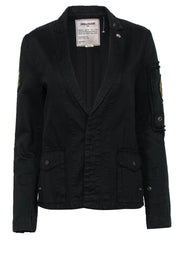 Current Boutique-Zadig & Voltaire - Black Button-Up Military-Style Patchwork “Virginia Grunge” Jacket Sz M