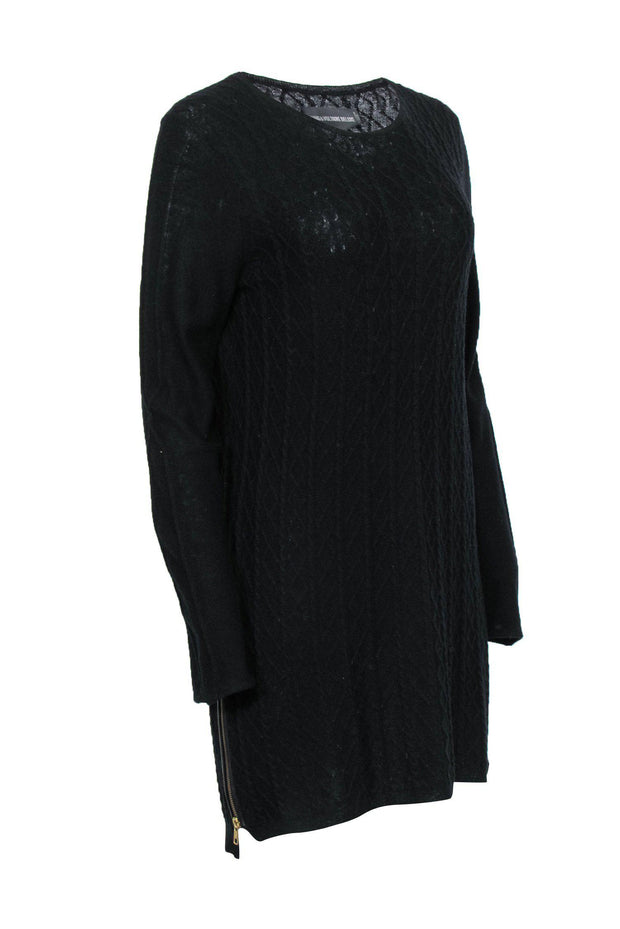 Zadig & Voltaire - Black Cable Knit Wool Sweater Dress Sz M