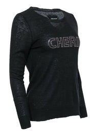 Current Boutique-Zadig & Voltaire - Black Cashmere Sweater w/ Embellished "Cherie" Logo Sz M