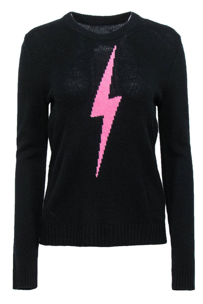 Current Boutique-Zadig & Voltaire - Black Cashmere Sweater w/ Pink Lighting Bolt Graphic Sz M