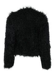 Current Boutique-Zadig & Voltaire - Black Faux Fur Fuzzy Zip-Up Jacket w/ Novelty Print Lining Sz M