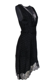Current Boutique-Zadig & Voltaire - Black Patterned Silk Sheath Dress w/ Lace Trim Sz S