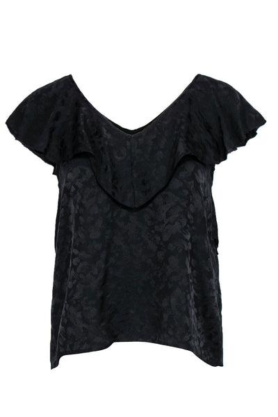 Current Boutique-Zadig & Voltaire - Black Silk Ruffled Leopard Spotted V-Neck Tank Sz XS