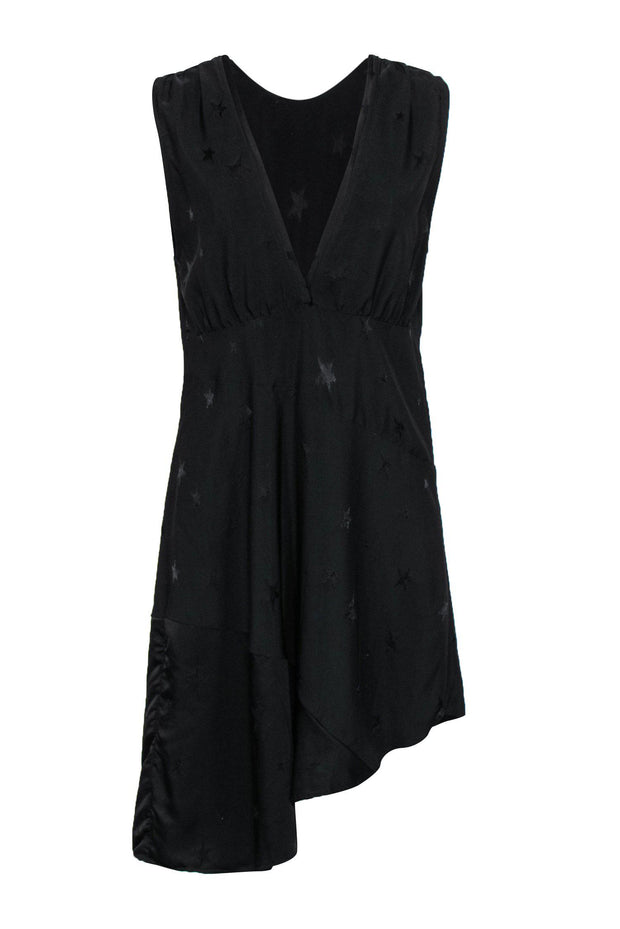 Current Boutique-Zadig & Voltaire - Black Star Embossed Sleeveless Sheath Dress w/ Asymmetrical Hem Sz L