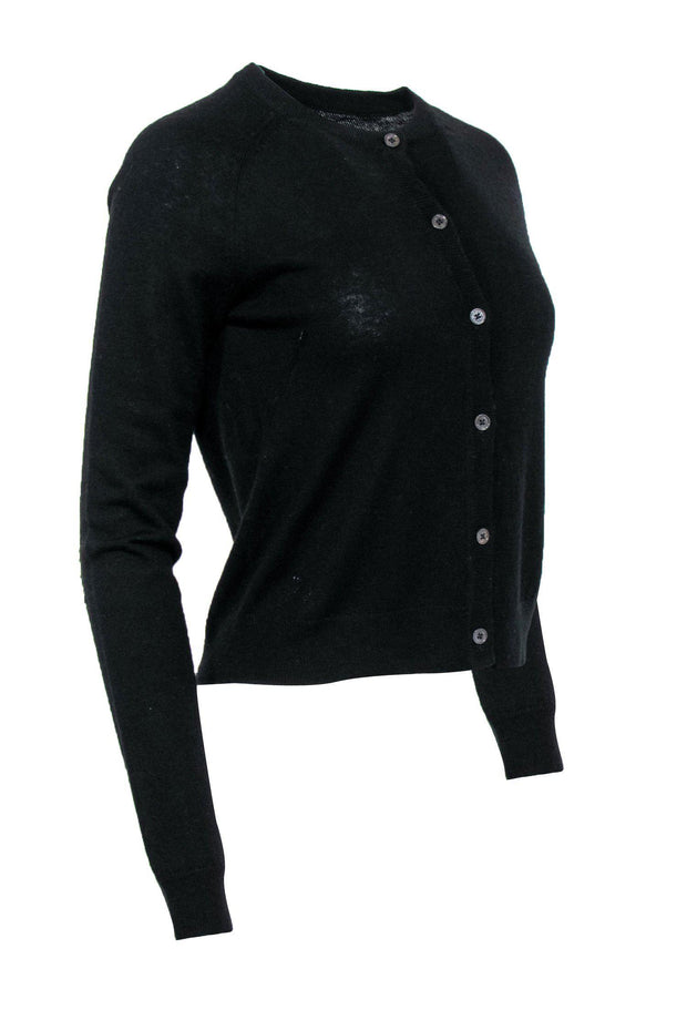 Current Boutique-Zadig & Voltaire - Black Wool Blend Button-Up Cardigan w/ Sequin Elbow Patches Sz M