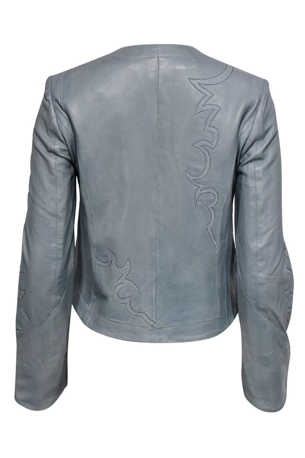 Current Boutique-Zadig & Voltaire - Blue Embroidered Leather Jacket w/ Skull Print Lining Sz M