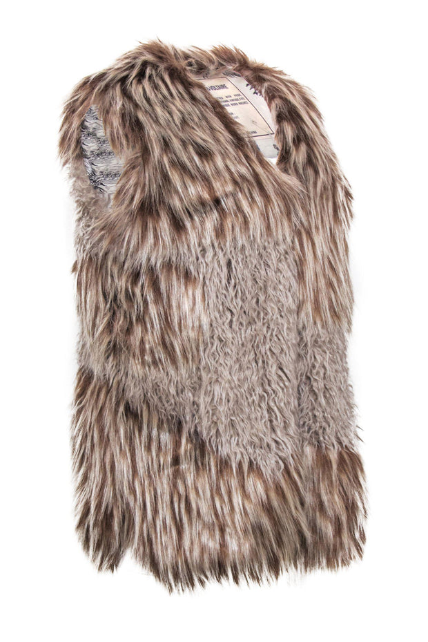 Current Boutique-Zadig & Voltaire - Brown & Beige Faux Fur Open Vest w/ Jungle Print Lining Sz S