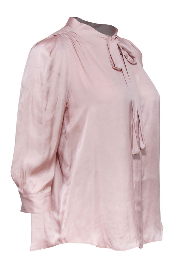 Current Boutique-Zadig & Voltaire - Light Pink Button-Up Long Sleeve Blouse w/ Neck Tie Sz L
