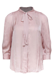 Current Boutique-Zadig & Voltaire - Light Pink Button-Up Long Sleeve Blouse w/ Neck Tie Sz L