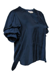 Current Boutique-Zadig & Voltaire - Navy Satin Tiered Puff Sleeve Blouse Sz XS