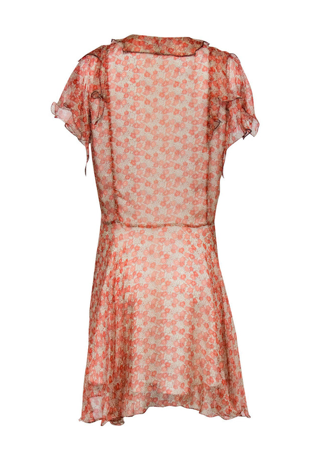 Current Boutique-Zadig & Voltaire - Orange & Cream Floral Print Silk A-Lined Dress w/ Ruffles Sz L