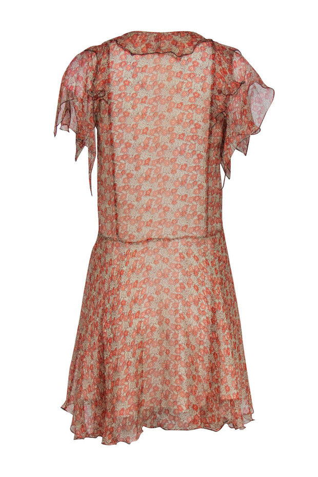Current Boutique-Zadig & Voltaire - Orange & Cream Sheer Overlay Silk Dress Sz XS
