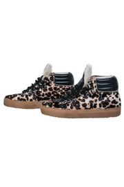 Current Boutique-Zespa - Beige & Black Leopard Print Calf Hair & Leather Lace-Up "Avatar" High Top Sneakers w/ Shearling Trim Sz 7.5