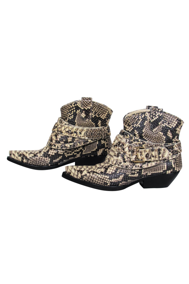 Current Boutique-Zimmermann - Beige Snakeskin Embossed Studded Western-Style Booties Sz 6.5