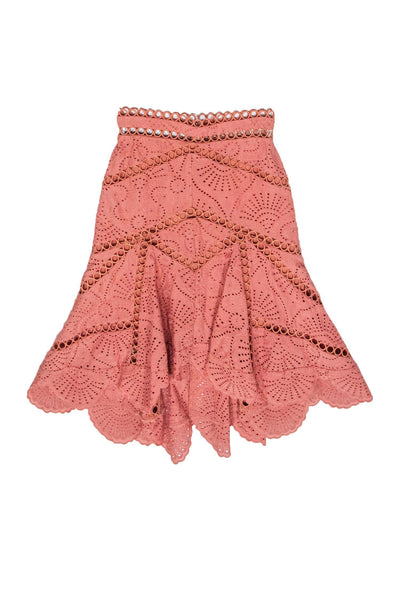 Current Boutique-Zimmermann - Dusty Rose Eyelet Lace Flared Skirt Sz 0