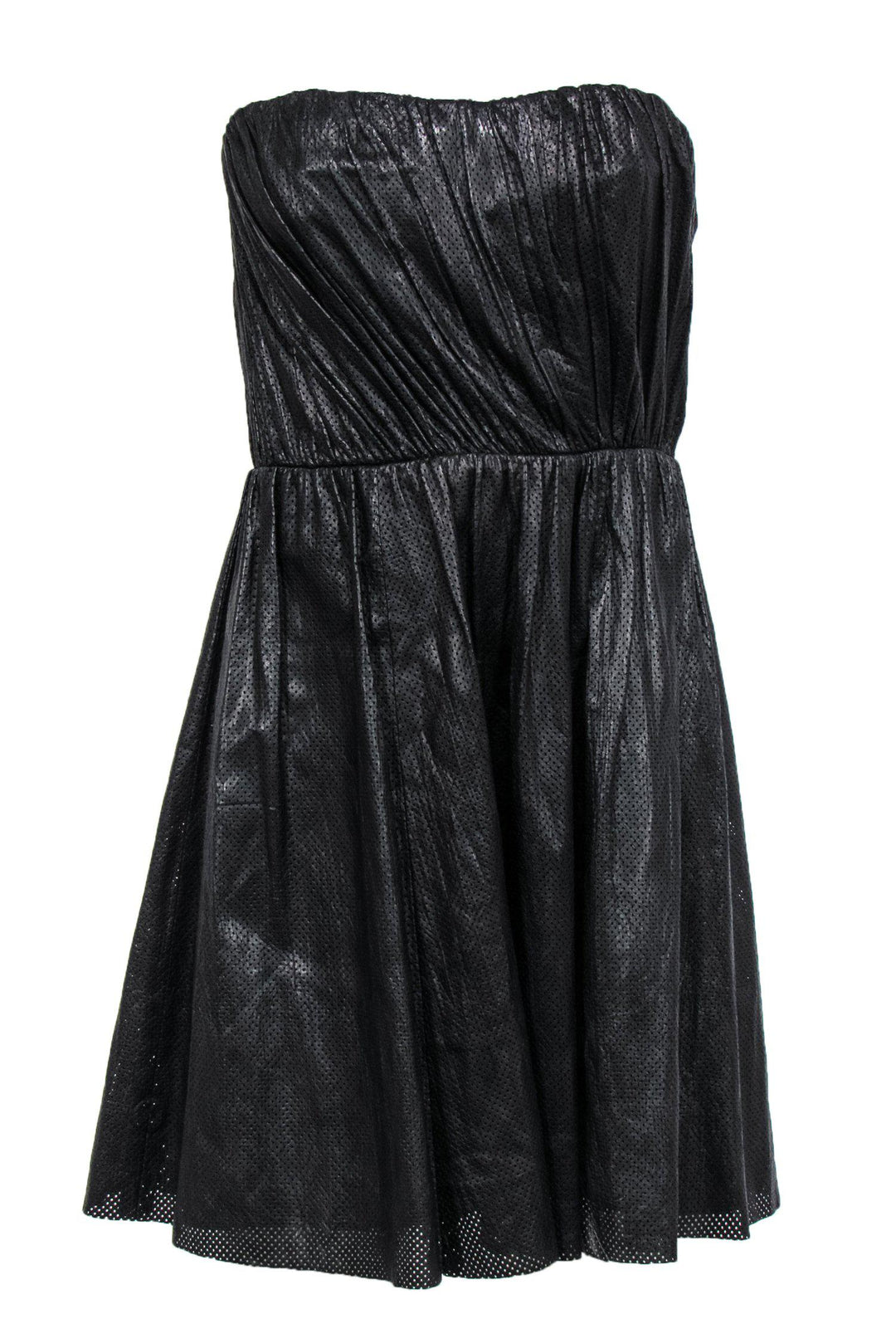 A.L.C. - Black Leather Strapless Fit & Flare Dress w/ Laser Cut Design A.L.C. - Black Leather Strapless Fit & Flare Dress w/ Laser Cut Design