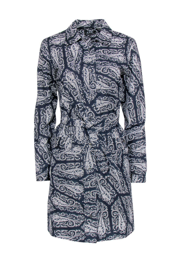A.P.C. - Navy & White Paisley Printed Cotton Shirt Dress Sz 6 A.P.C. - Navy & White Paisley Printed Cotton Shirt Dress Sz 6