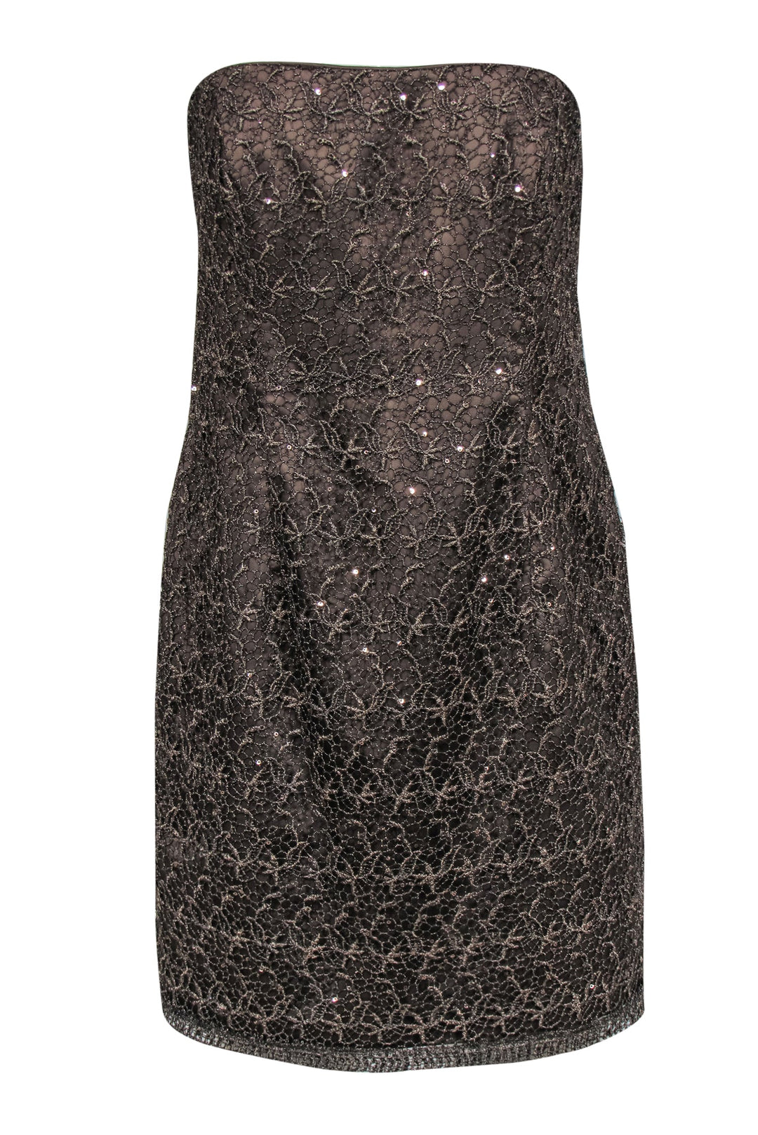 Adrianna Papell - Bronze Lace & Sequin Strapless Sheath Dress Sz 10 Adrianna Papell - Bronze Lace & Sequin Strapless Sheath Dress Sz 10