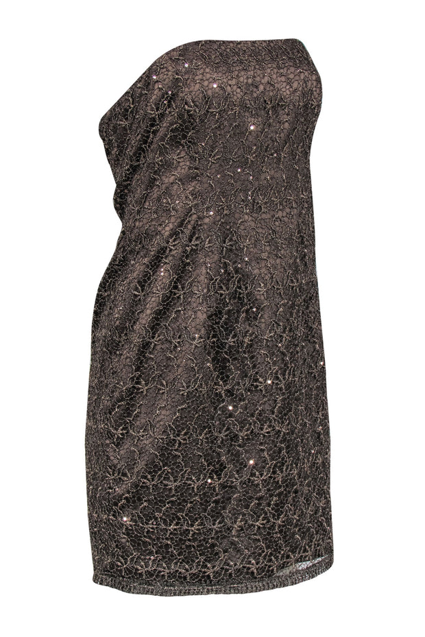 Adrianna Papell - Bronze Lace & Sequin Strapless Sheath Dress Sz 10 Adrianna Papell - Bronze Lace & Sequin Strapless Sheath Dress Sz 10