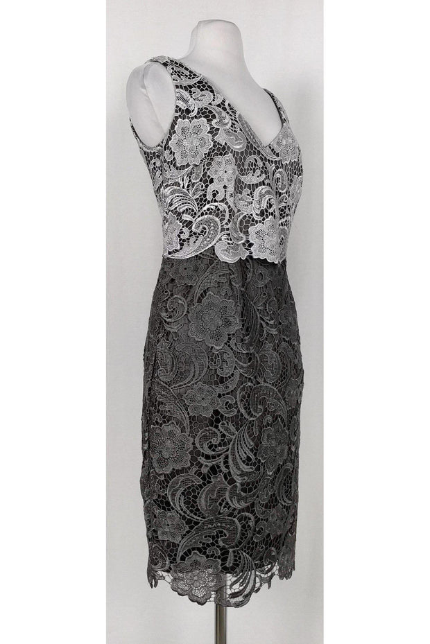 Adrianna Papell - White & Grey Lace Dress Sz 6 | Current Boutique Adrianna Papell - White & Grey Lace Dress Sz 6 | Current Boutique