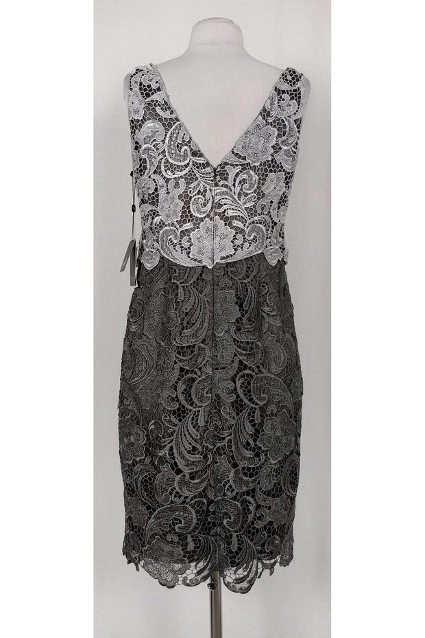Current Boutique-Adrianna Papell - White & Grey Lace Dress Sz 6