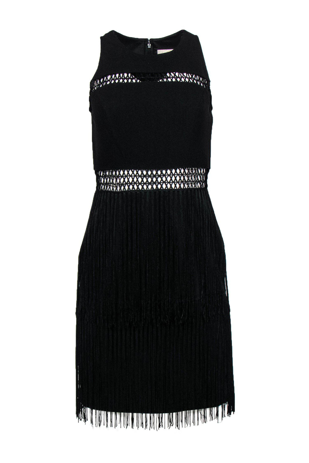 Aidan Mattox Crepe Croched Fringe Dress, Black Aidan Mattox Crepe Croched Fringe Dress, Black