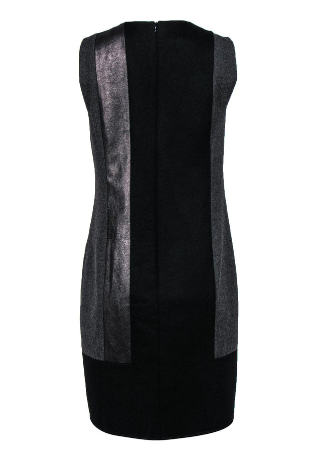 Akris - Black & Grey Paneled Wool Blend Shift Dress w/ Metallic Shimmer Sz 12 Akris - Black & Grey Paneled Wool Blend Shift Dress w/ Metallic Shimmer Sz 12