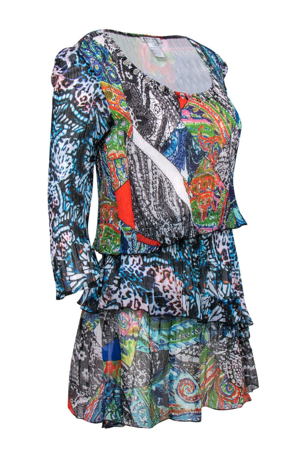 Current Boutique-Alberto Makali - Multicolored Patchwork Printed Pleated Tunic Sz L