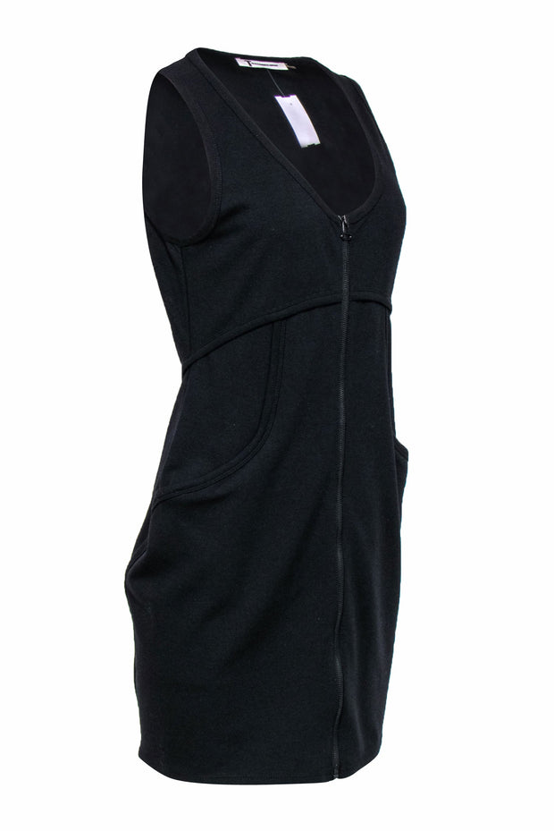 Alexander Wang - Black Sleeveless Knit Bodycon Dress w/ Front Zipper S Alexander Wang - Black Sleeveless Knit Bodycon Dress w/ Front Zipper S