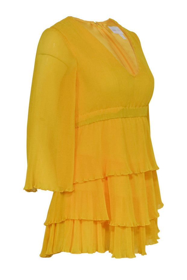 Alice McCall - Yellow Pleated Tier Mini Dress w/ Bell Sleeves Sz 2 Alice McCall - Yellow Pleated Tier Mini Dress w/ Bell Sleeves Sz 2