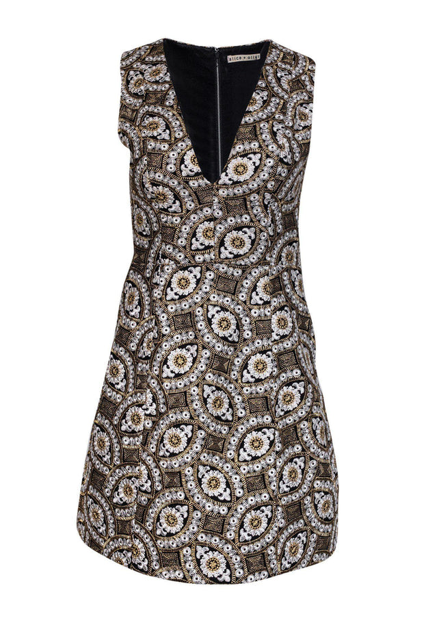 Alice & Olivia - Black & Gold Embroidered Fit & Flare Dress Sz 2 Alice & Olivia - Black & Gold Embroidered Fit & Flare Dress Sz 2