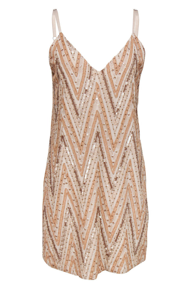 Alice & Olivia - Tan Embellished Shift Dress Sz 8 | Current Boutique Alice & Olivia - Tan Embellished Shift Dress Sz 8 | Current Boutique
