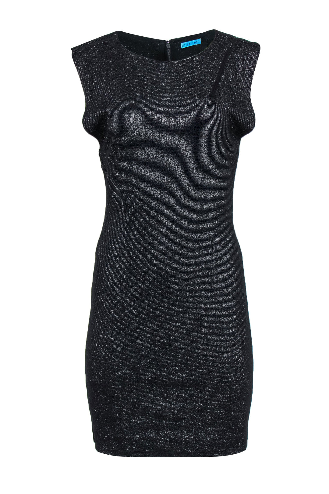 Alice & Olivia - Black & Silver Bodycon Dress w/ Exposed Zipper Detail