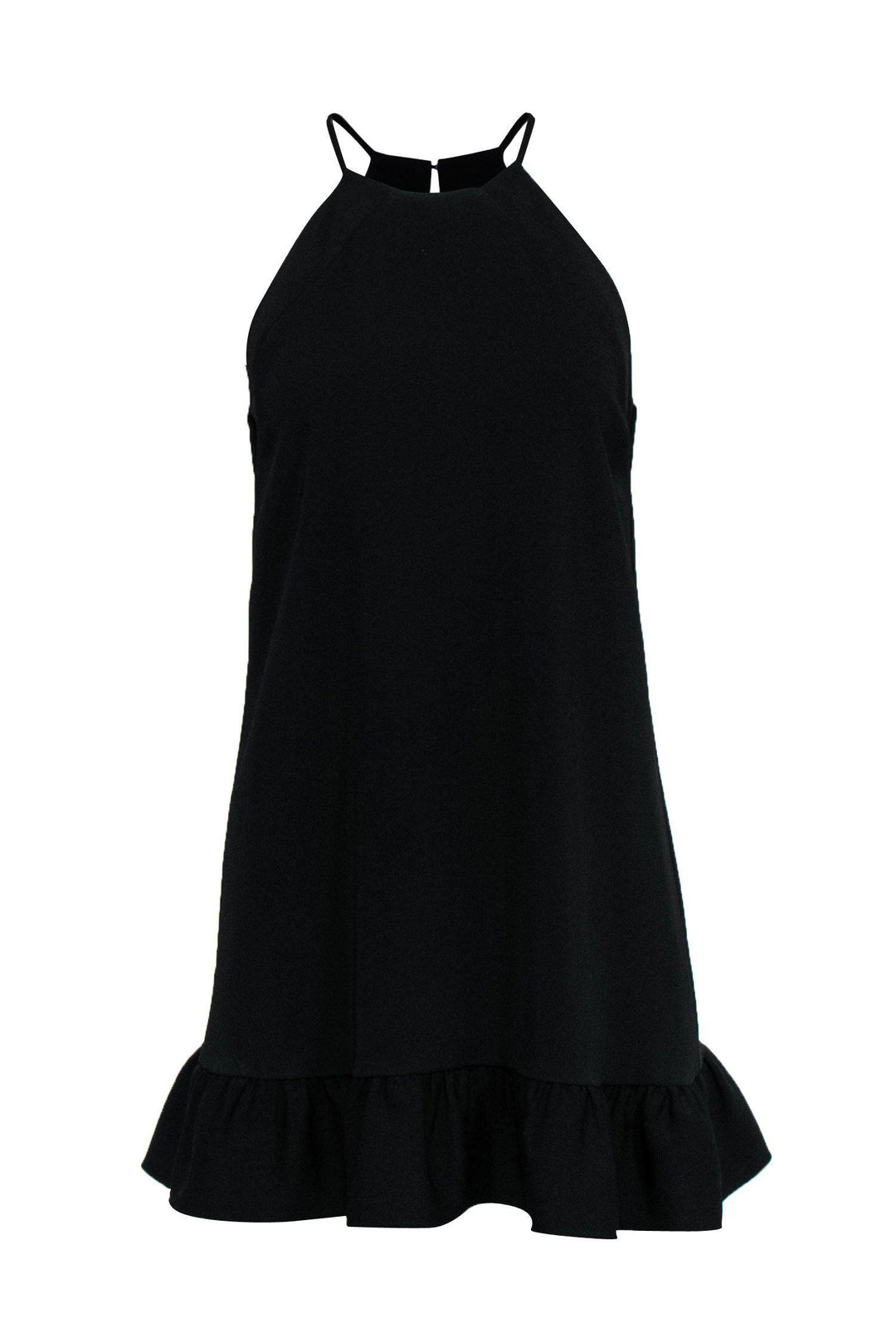 Amanda Uprichard - Black Halter Shift Dress w/ Flounce Hem & Back Keyh Amanda Uprichard - Black Halter Shift Dress w/ Flounce Hem & Back Keyh