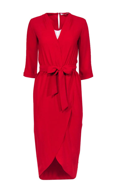 Amanda Uprichard - Red Quarter Sleeve Draped Belted Maxi Dress Sz P Amanda Uprichard - Red Quarter Sleeve Draped Belted Maxi Dress Sz P