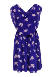 Current Boutique-Anna Sui - Purple Floral Silk Draped Dress Sz 4