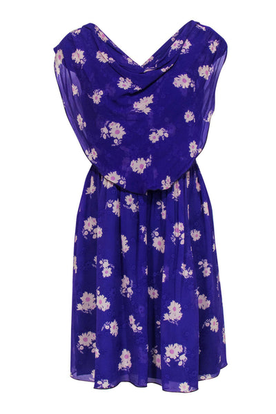 Current Boutique-Anna Sui - Purple Floral Silk Draped Dress Sz 4