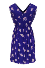 Current Boutique-Anna Sui - Purple Floral Silk Draped Dress Sz 4