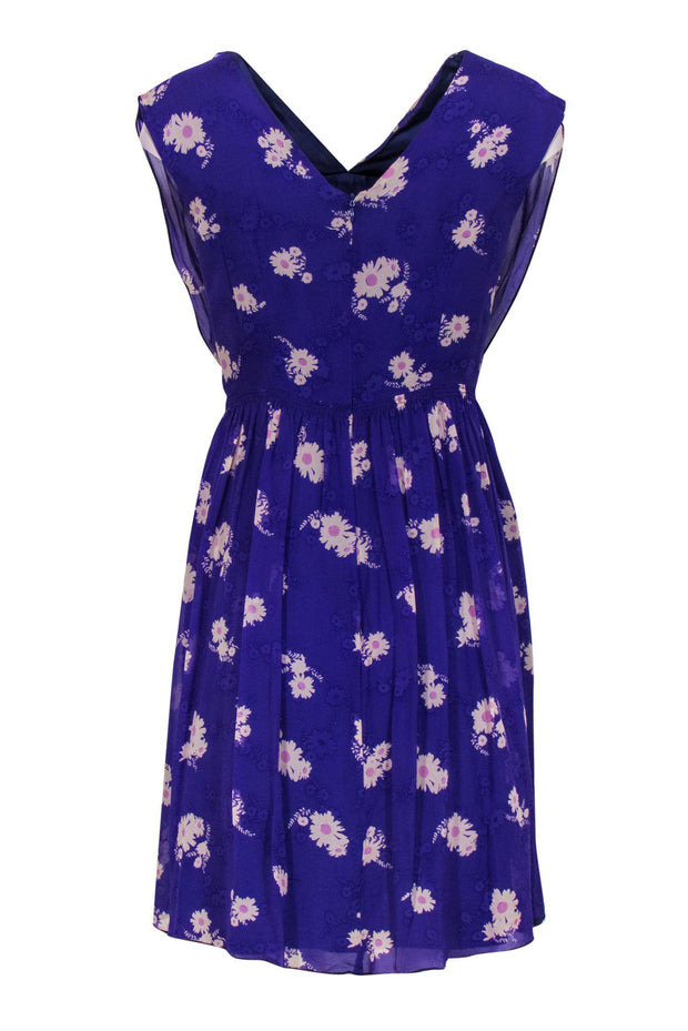 Current Boutique-Anna Sui - Purple Floral Silk Draped Dress Sz 4