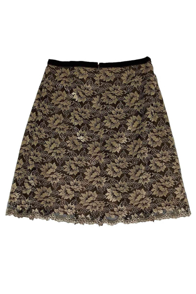 Current Boutique-Anna Sui - Gold & Brown Lace Skirt Sz 8